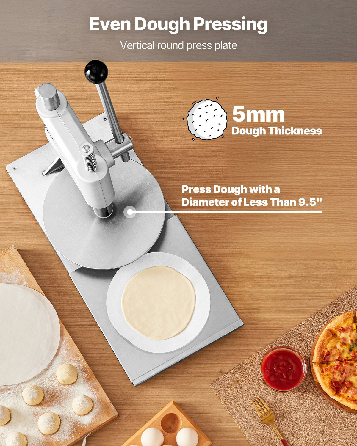 Manual Pizza Dough Press Machine 9.5 Inch Stainless Steel Pastry Sheeter