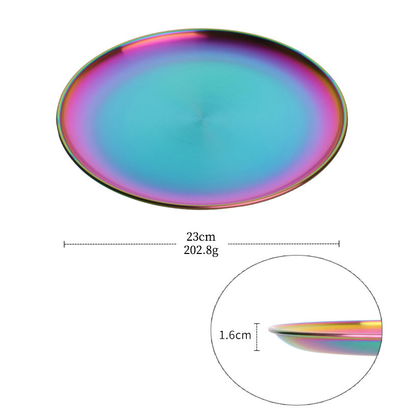Stainless Steel Round Food Plate - Modern Kitchen Tableware in Multiple Colors