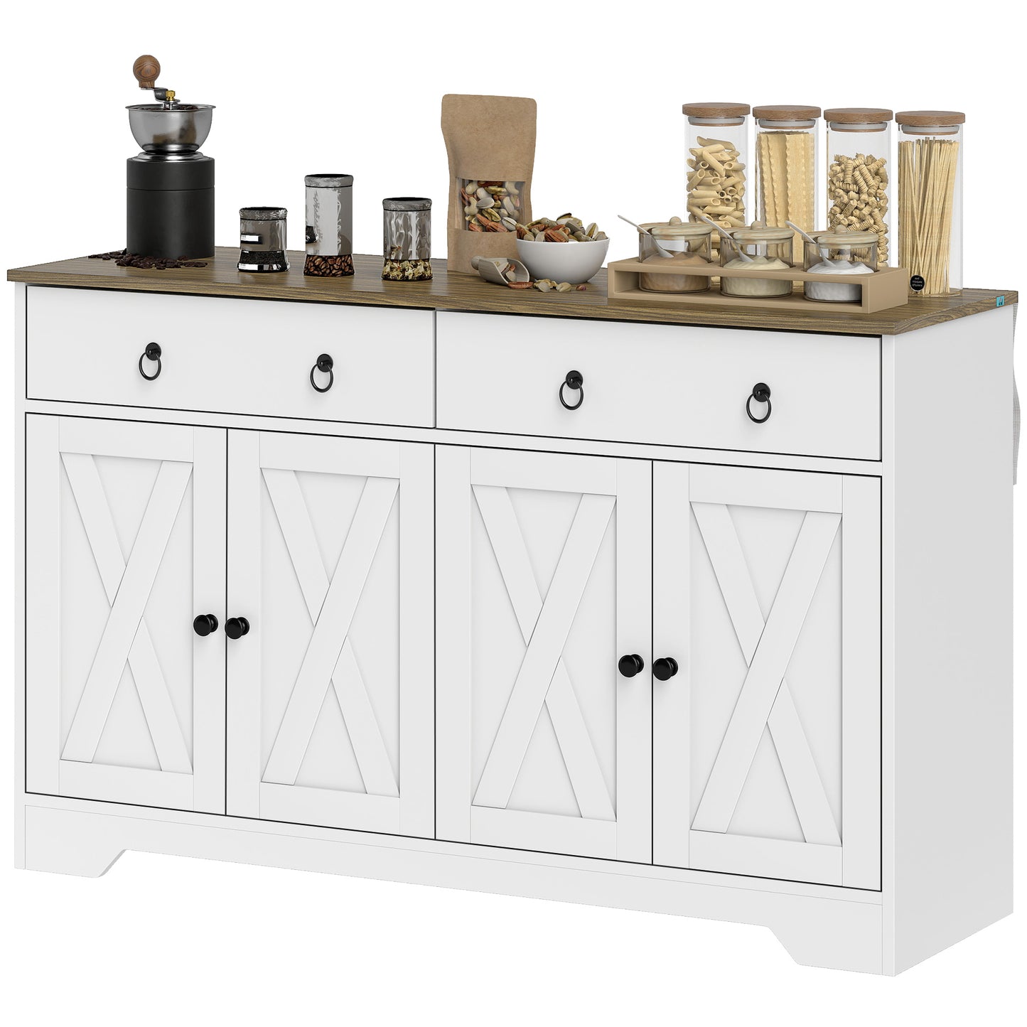 Farmhouse Kitchen Storage Sideboard with Barn Doors - White