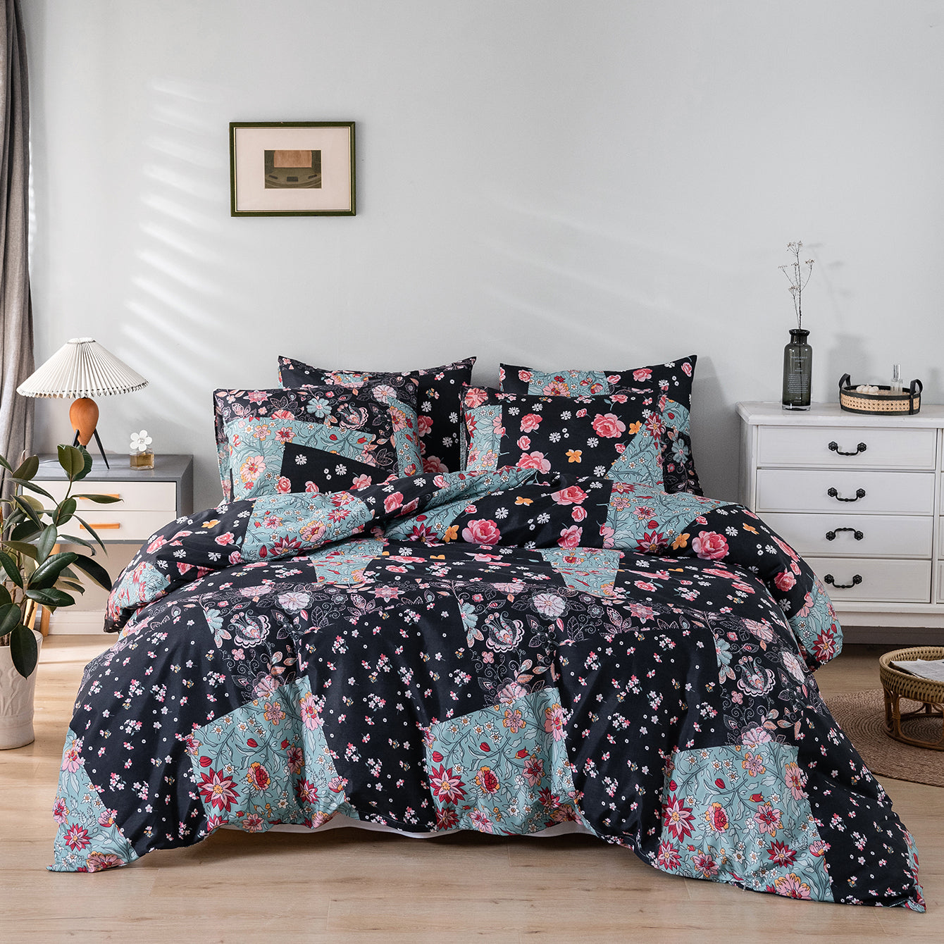 Colorful Geometric Marble Patterned Duvet Cover Bedding Set - 3 Pieces