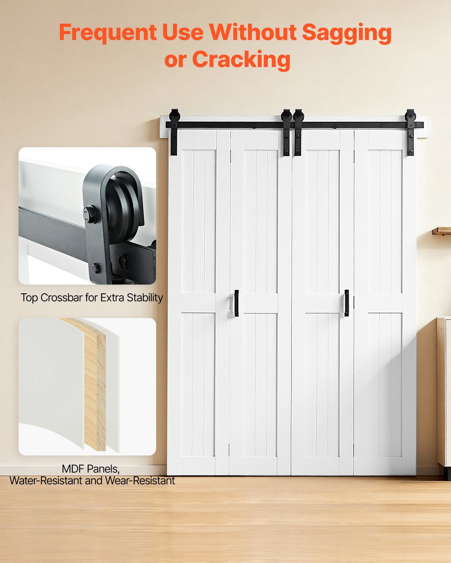 48-Inch MDF Bifold Barn Door with Hardware Kit - White Space-Saving Sliding Closet Door