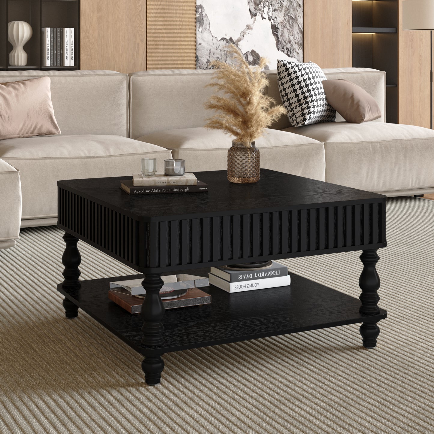 Lift-Top Coffee Table with Hidden Storage - Square Black