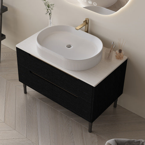 36 Inch Bathroom Vanity, Freestanding Or Wall Mounted With Ceramic