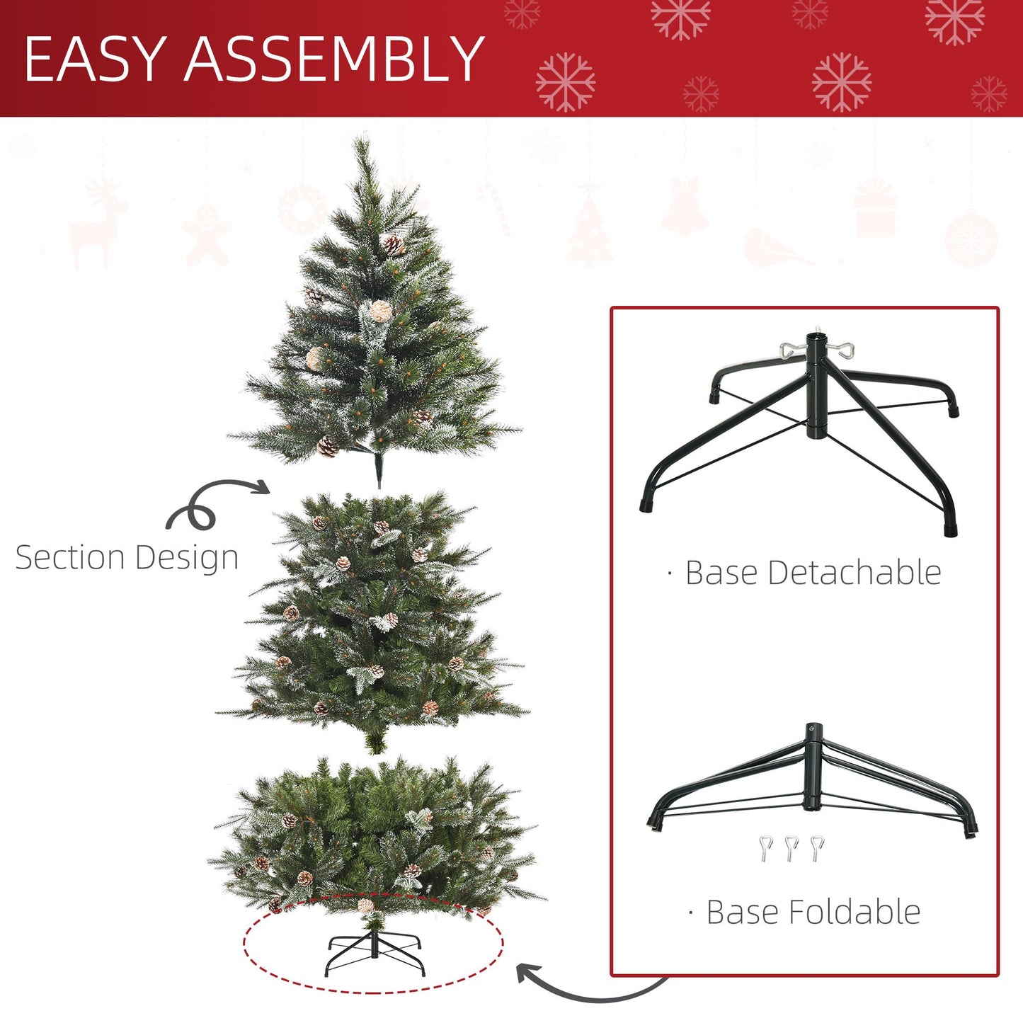 7FT Artificial Christmas Snow Pine Tree with Pinecones - Green