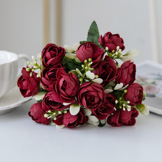 Simulation Nordic Rose Small Tea Buds Bouquet - Decorative Silk Flowers for Home & Garden