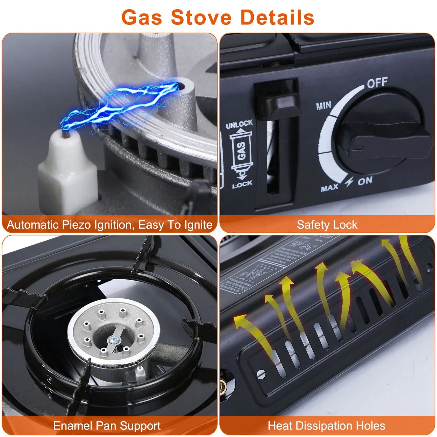 Portable Camping Stove with Piezo Ignition - 8000 BTU Dual Fuel Burner