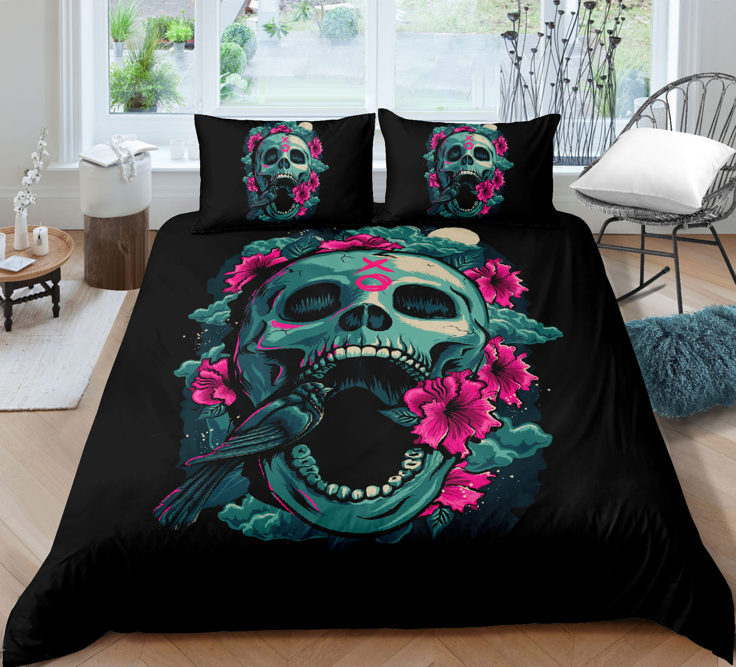Skull 3D Digital Printing Bedding Set - Bed Sheet Quilt Cover & Pillowcases