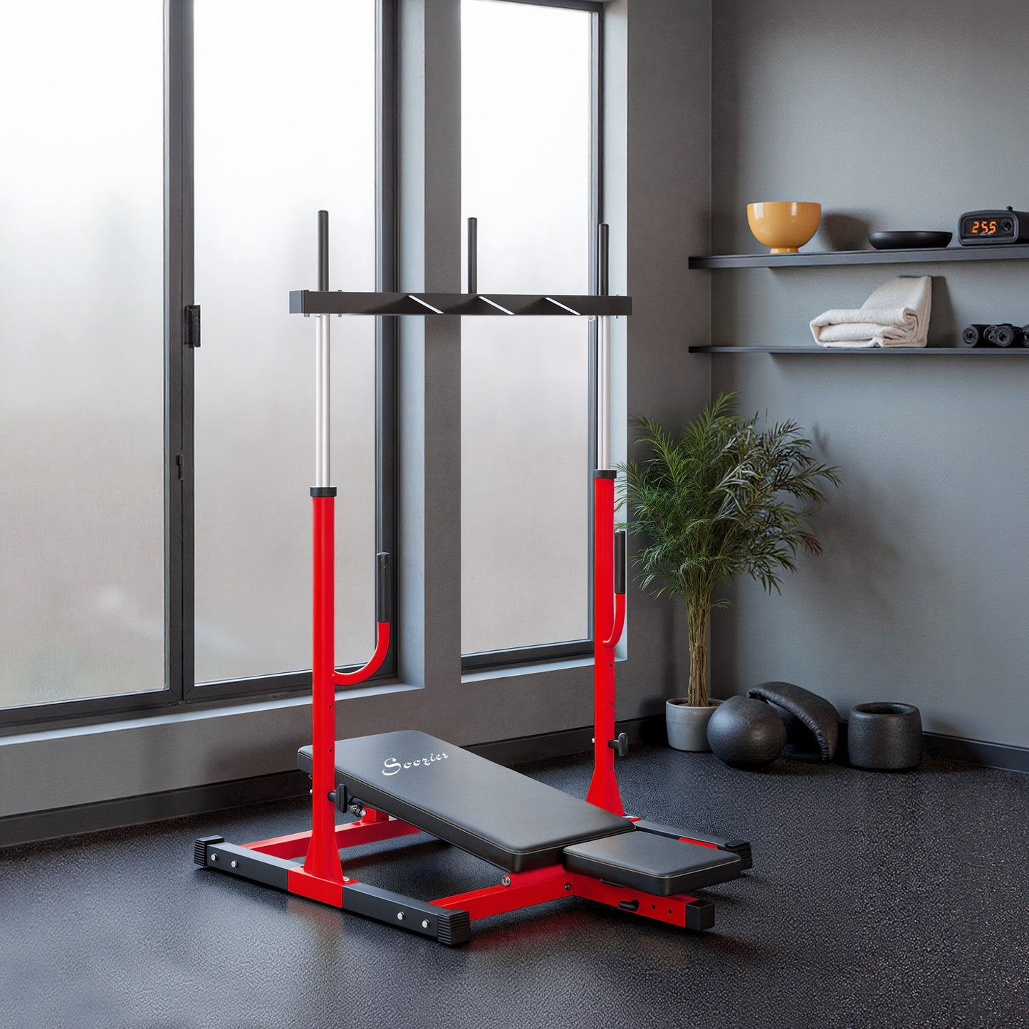 Vertical Leg Press Machine with Adjustable Positions - Red