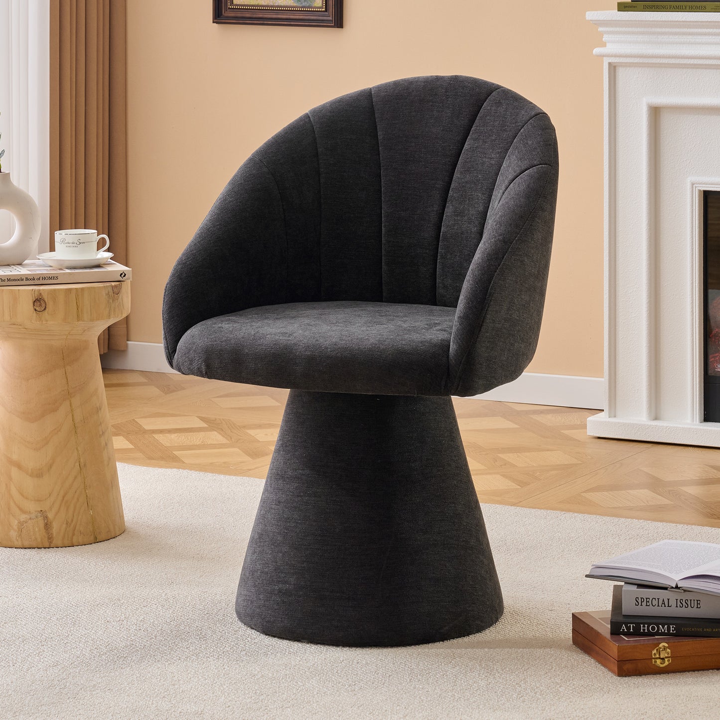 Chenille Fabric Swivel Accent Armchair - Gray Vanity Chair
