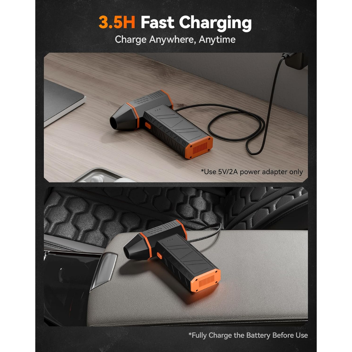 Mini Compressed Air Duster 110,000 RPM, 3-Gear Adjustable, Fast Charging for Electronics & Home