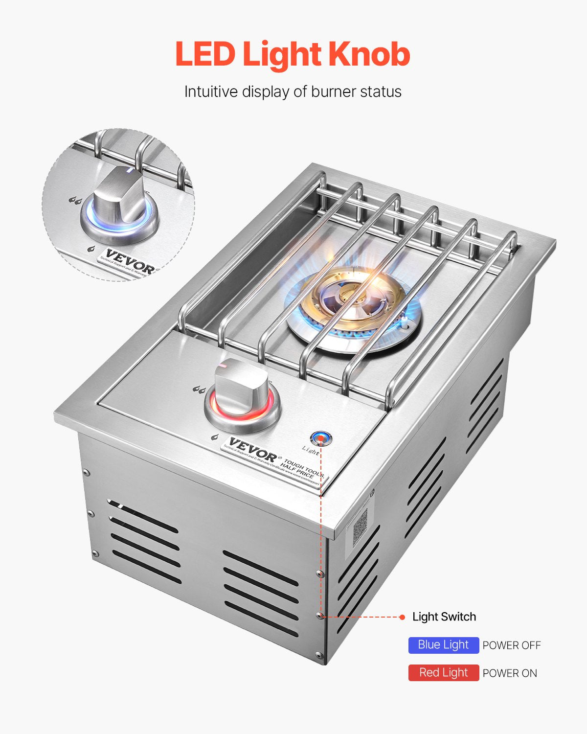 Outdoor Single Gas Side Burner 17,000BTU Propane & Natural Gas - Stainless Steel
