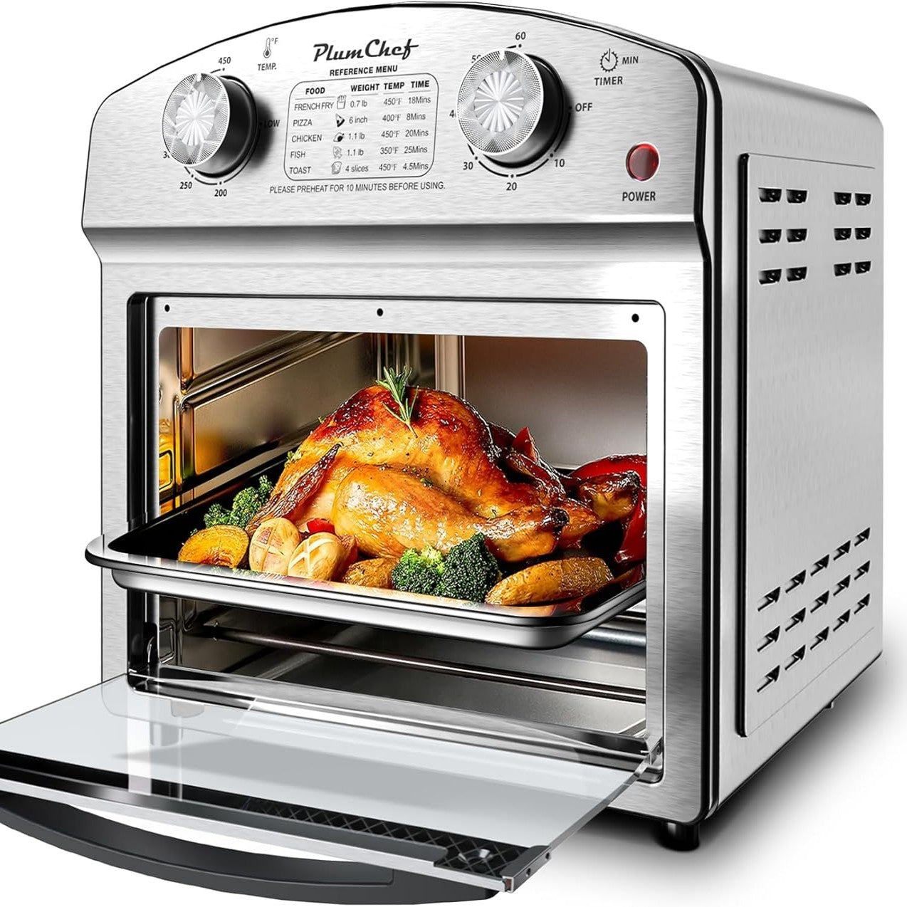 12.5 Qt Stainless Steel Air Fryer with Dual Knob Control and Presets