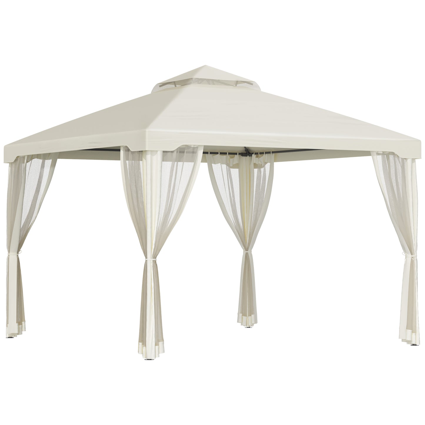 9.6ft x 9.6ft Outdoor Patio Gazebo with 2-Tier Canopy & Netting