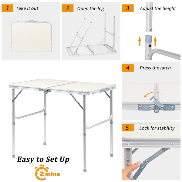 Home Use Aluminum Alloy Folding Table 90x60x70cm - White, Portable & Space-Saving