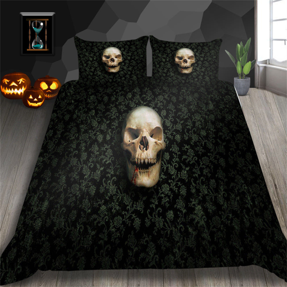 3D Printed Skull Bedding Set - Three-Piece Home Textile Decor, US Full 200x230cm
