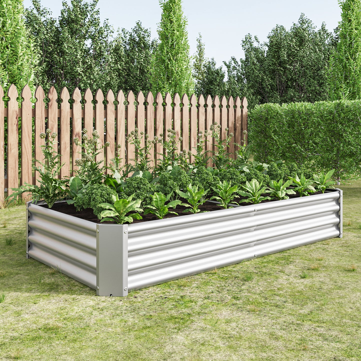 2PCS Metal Raised Garden Planter Beds 6' x 3' x 1' - Silver