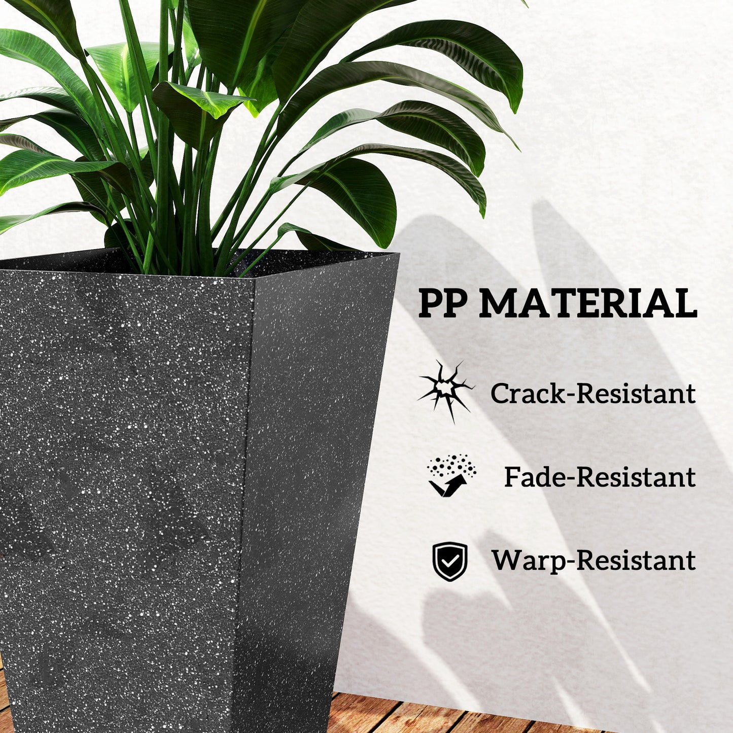 28-Inch Tall Plastic Planters Set of 3 with Marble Finish and Drainage Holes