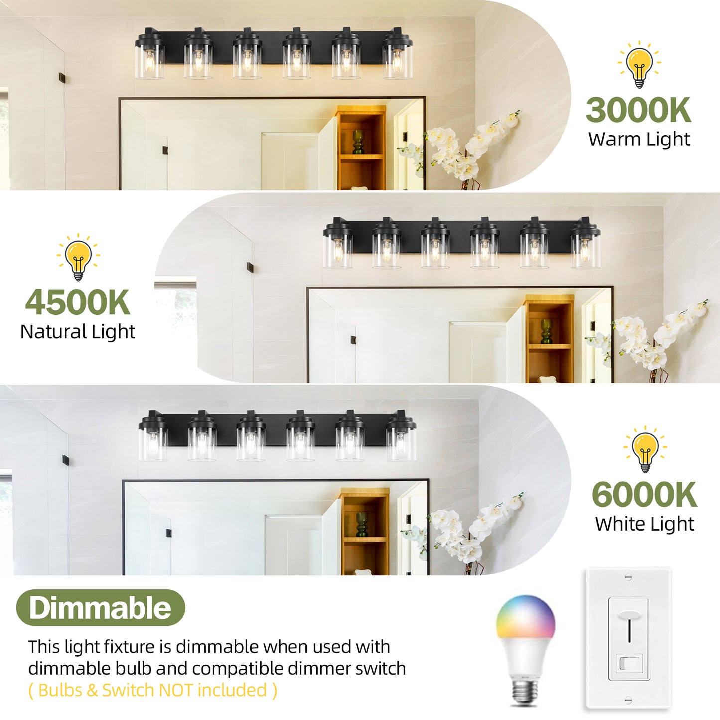 Modern Black Bathroom Vanity Light Fixture with Clear Glass Shade