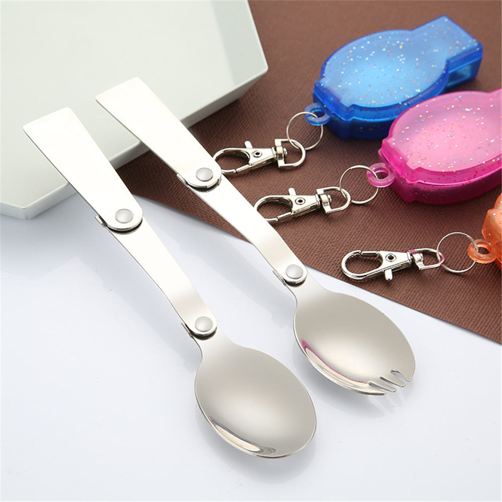 Stainless Steel Outdoor Folding Cutlery Set - Portable Spoon and Fork with Storage Box