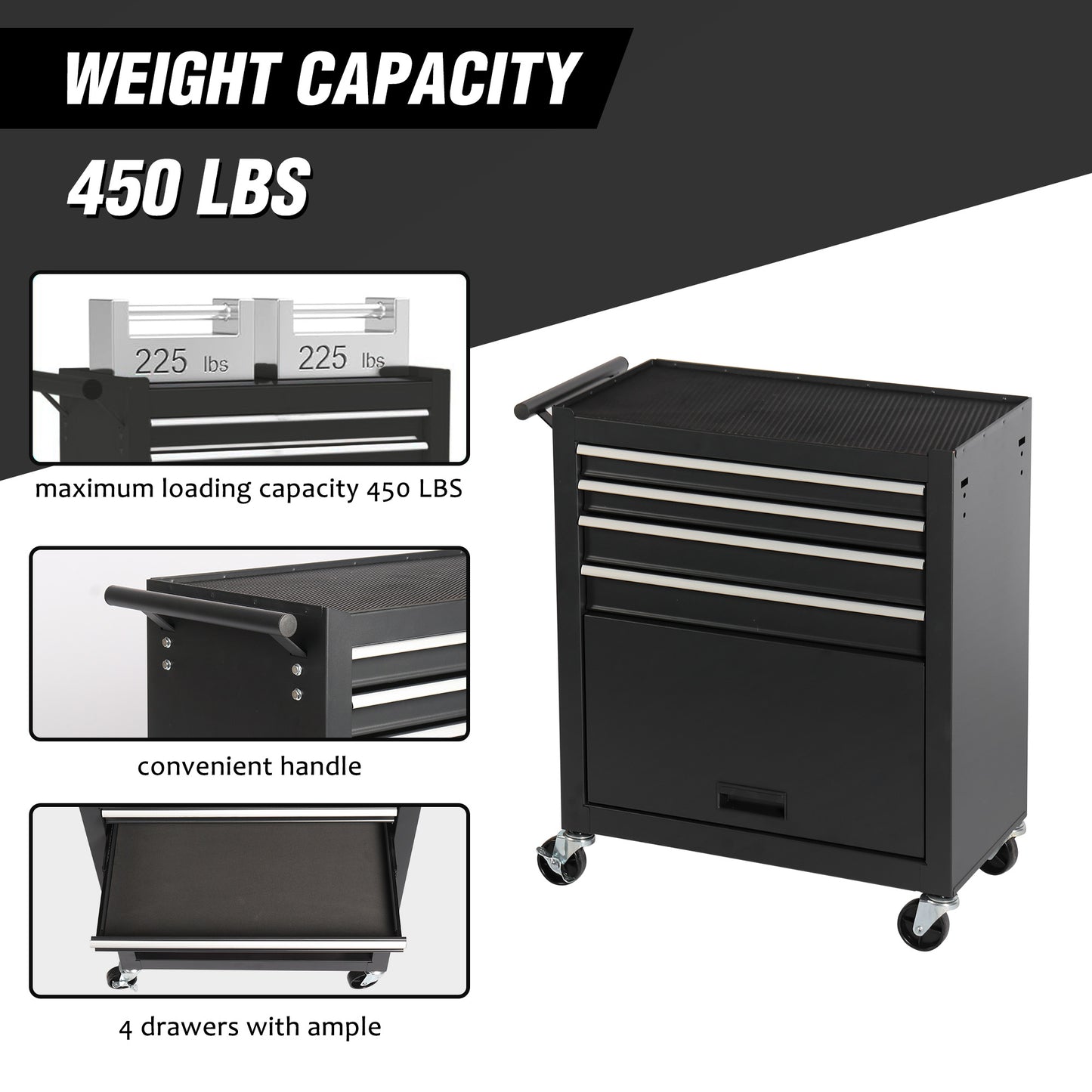 4-Drawer Rolling Tool Chest, Cabinet With 4 Wheels Chest Drawers,