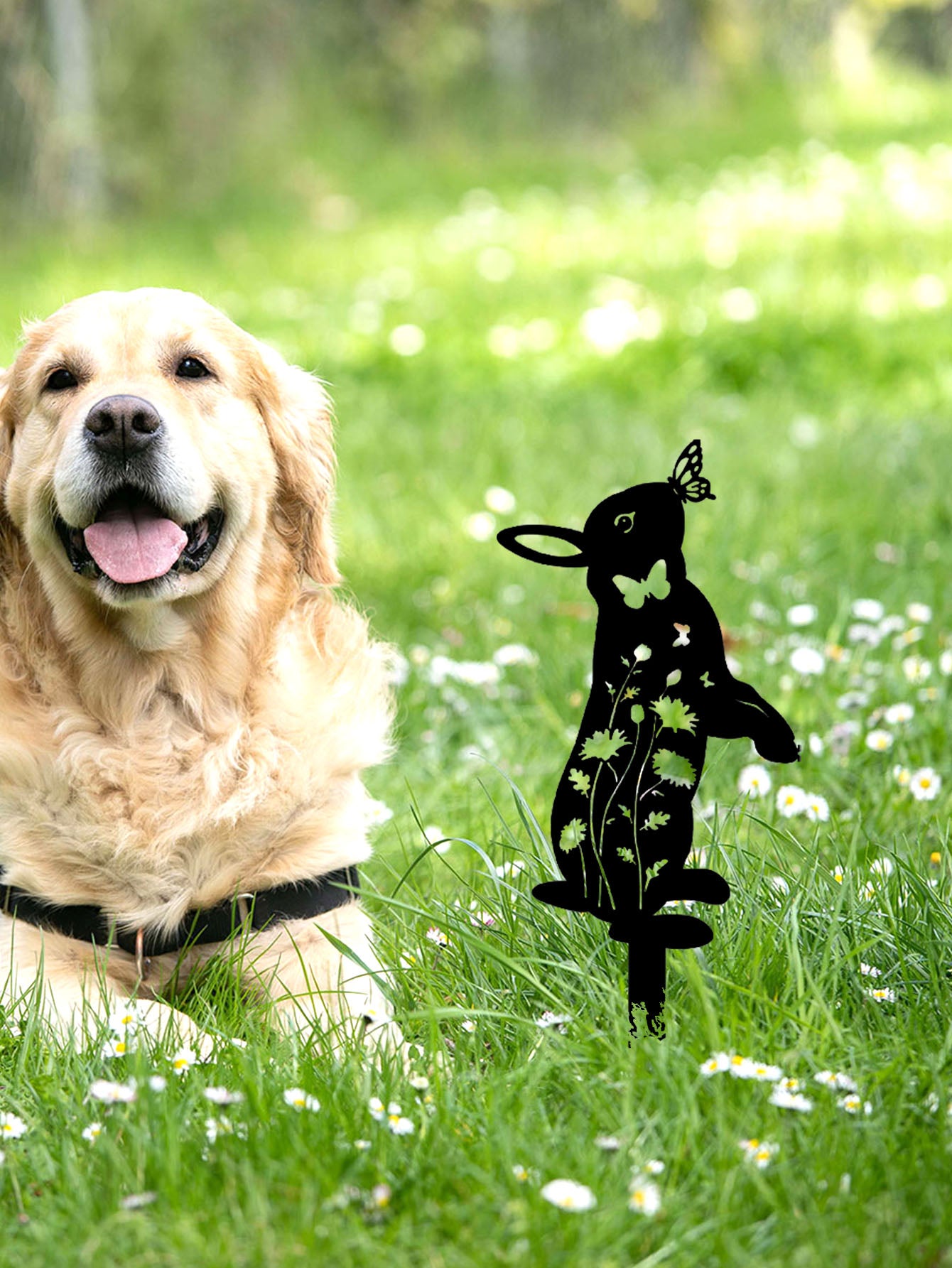 Metal Rabbit Garden Stake & Wall Sculpture - Outdoor Yard Art for Patio