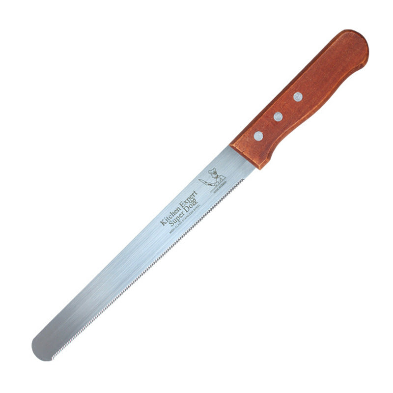 10-Inch Stainless Steel Bread Knife with Wooden Handle – Fine Teeth, Coarse Texture