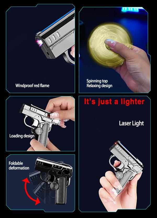 Windproof 2-in-1 Torch Lighter with Fidget Spinner Design - Black
