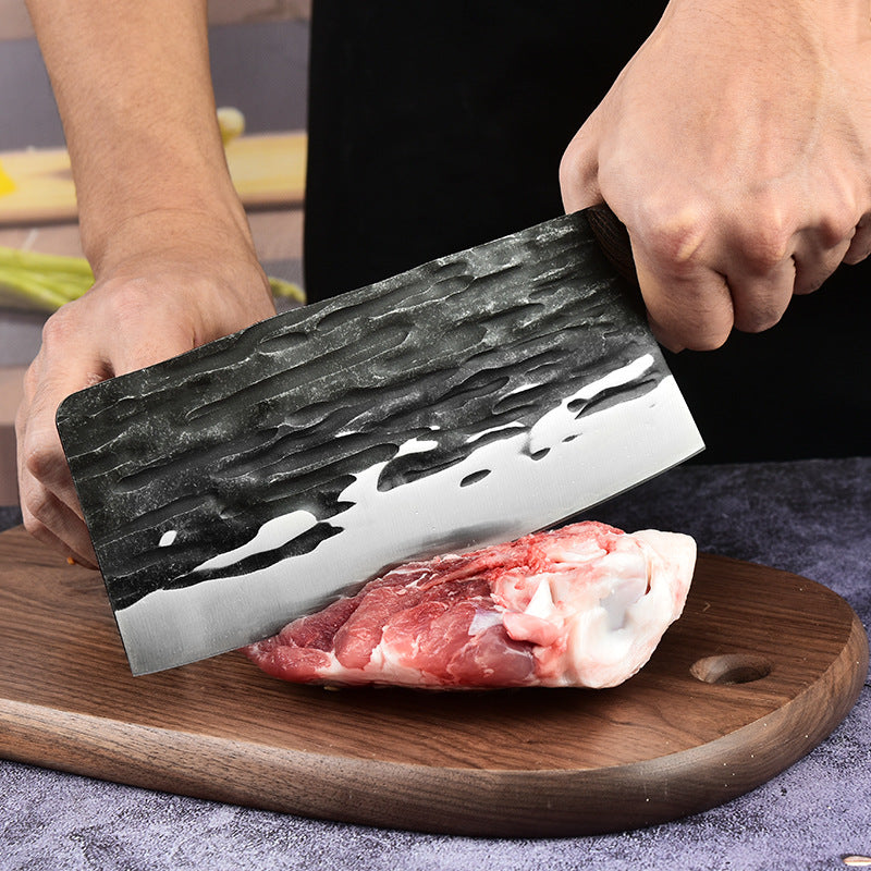 Stainless Steel Kitchen Slicing Knife with Wooden Handle - Forging Pattern, Dual-Purpose