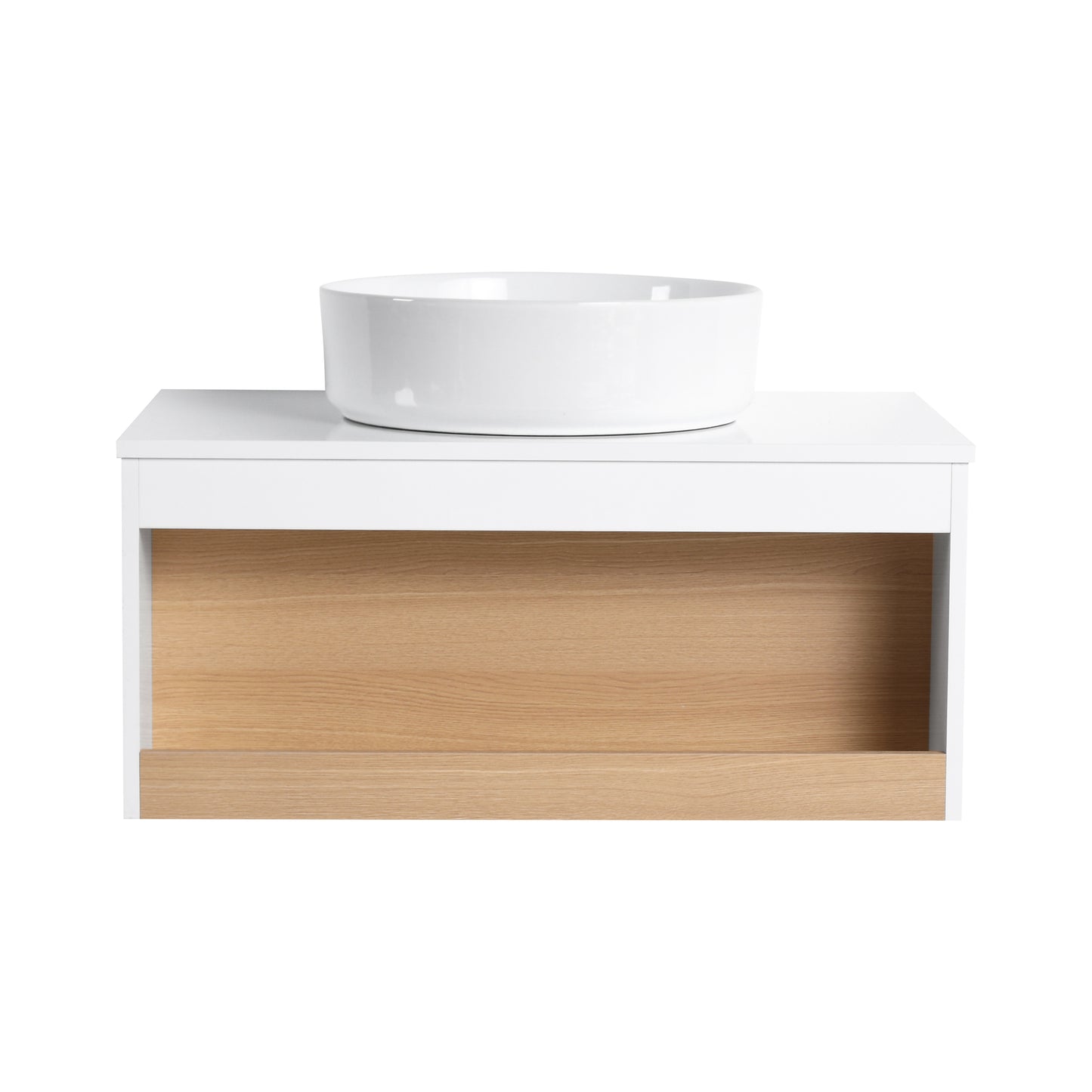 30" Wall-Mounted Bathroom Vanity with Glossy White Vessel Sink
