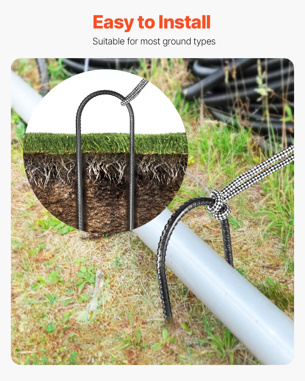 12-Inch Heavy Duty Galvanized Steel Rebar Stakes - 8 Pack Ground Anchors
