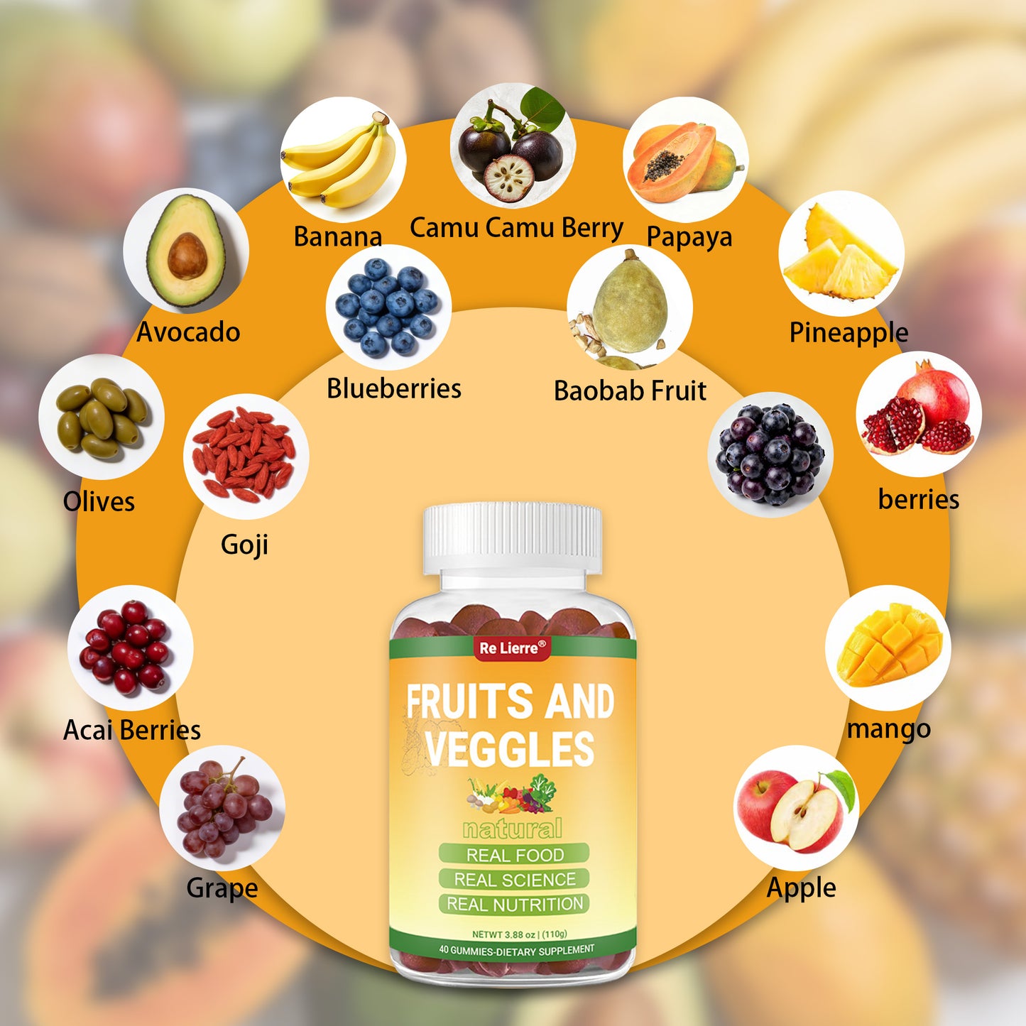 Fruit and Vegetable Gummies - Daily Nutritional Supplement - 40 Count