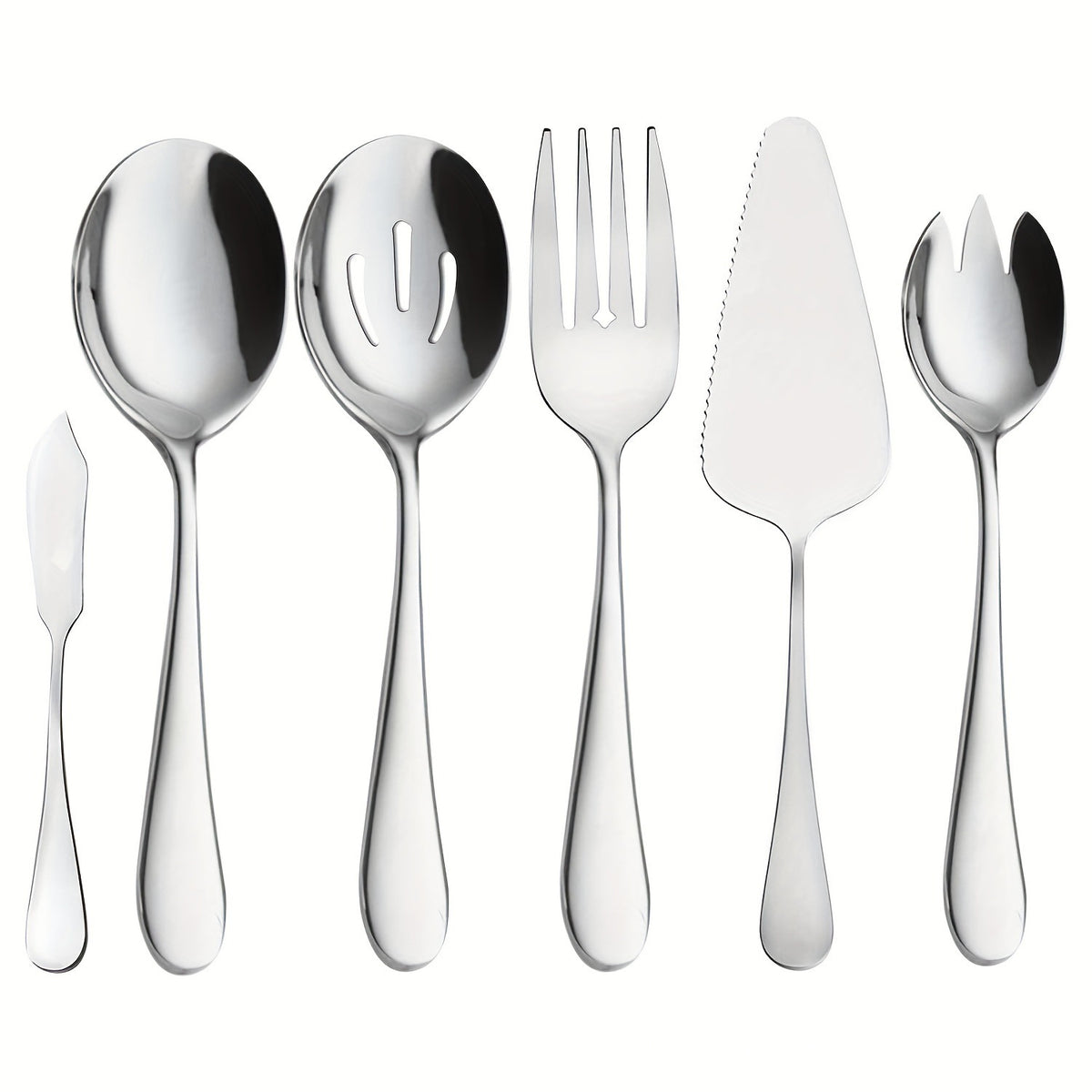 Stainless Steel Cake Server Set with Spoon Fork Knife Butter Shovel - Silver