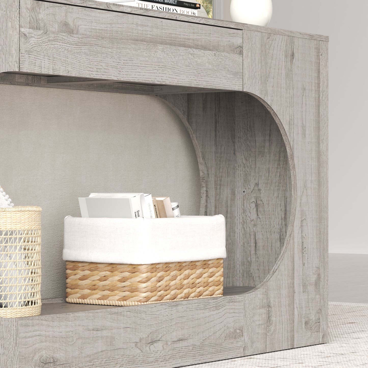 Grey Wood Grain Console Table with Storage Drawer - 63"