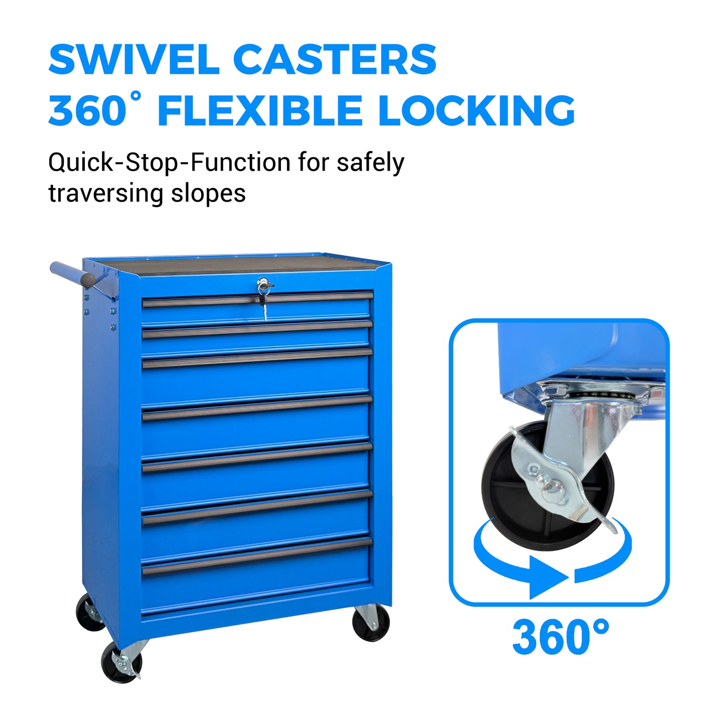 Blue 20-Inch 7-Drawer Metal Tool Chest with Ball Bearing Slides, Steel Storage Cabinet