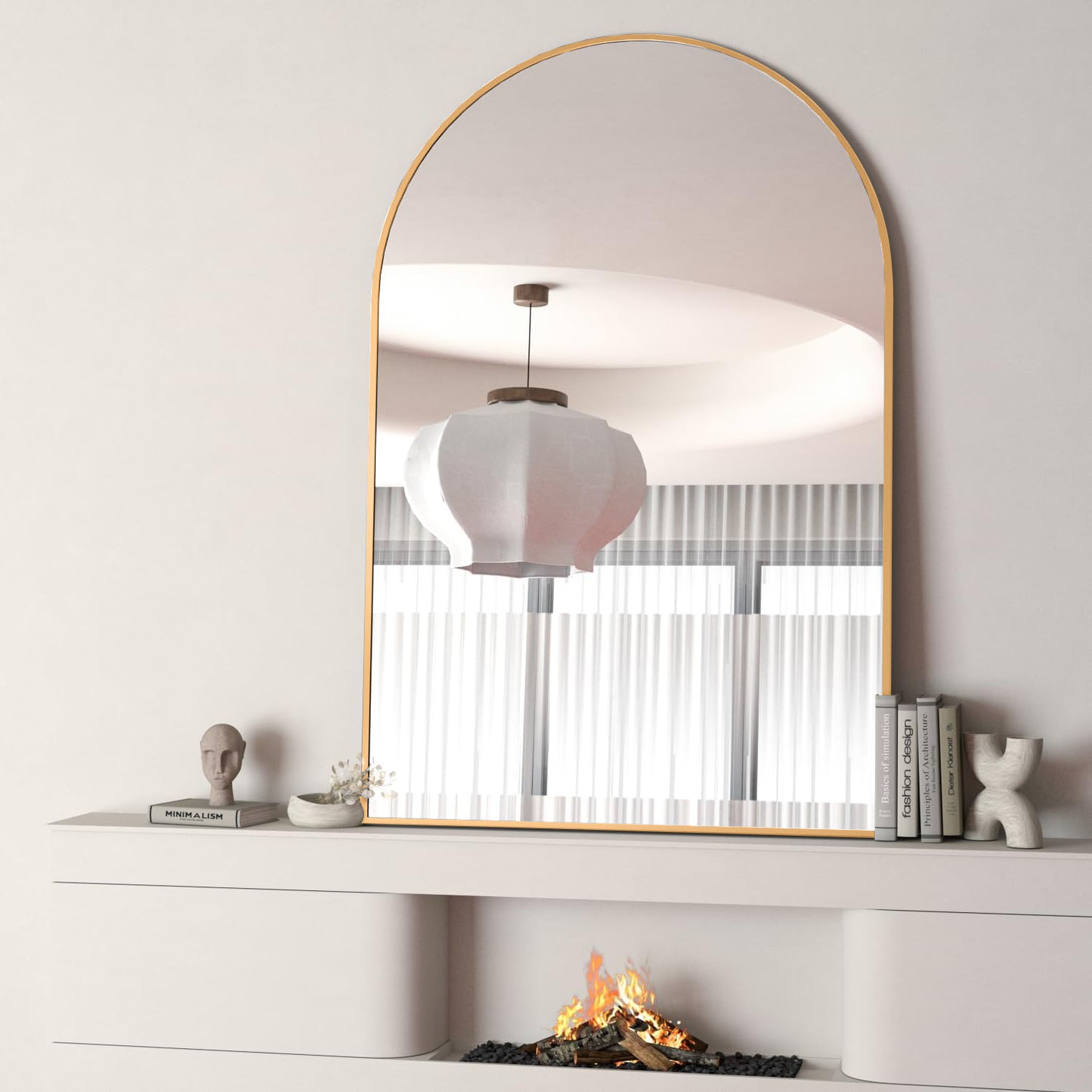 Gold Metal Framed Arched Bathroom Mirror - 24x32 Inch