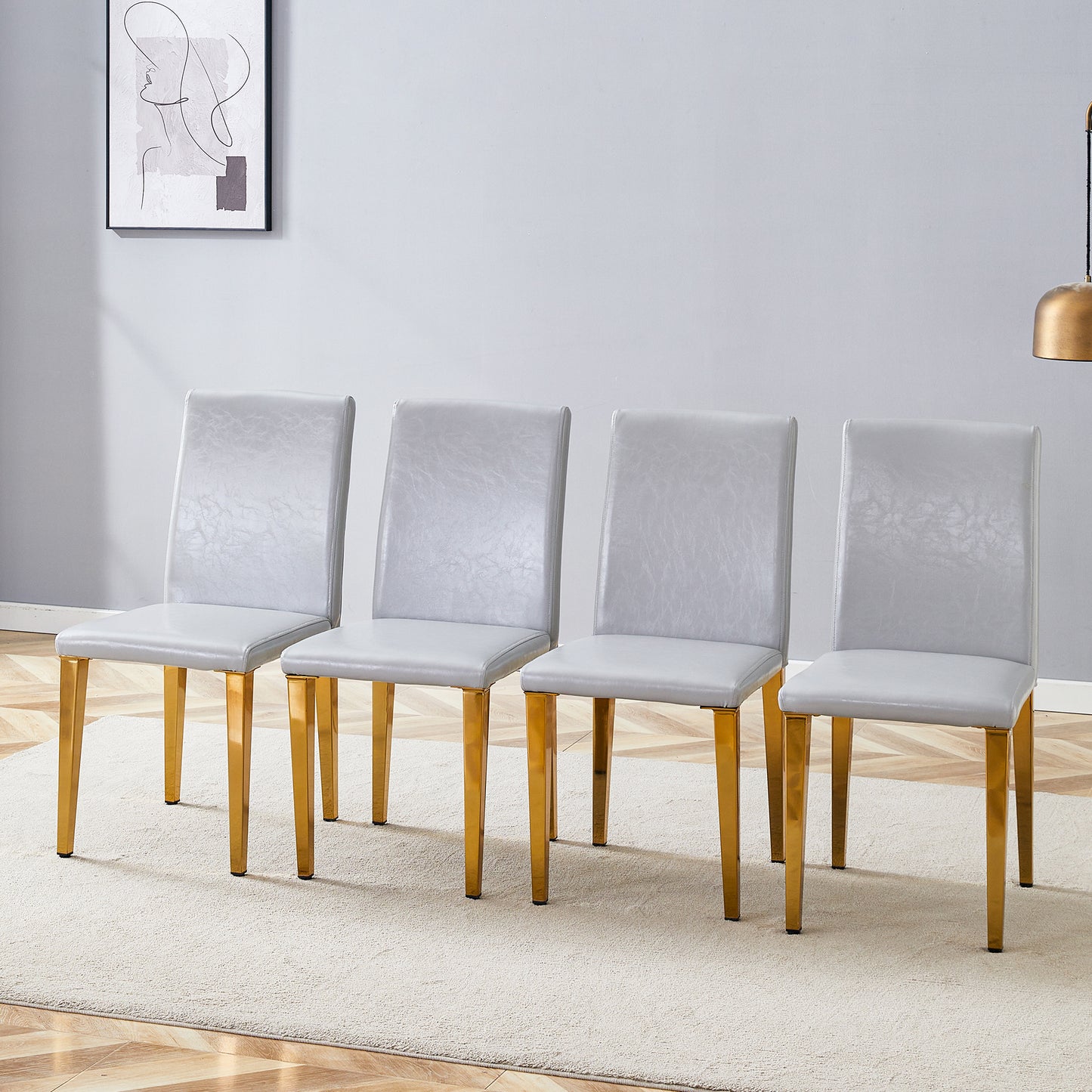 Four Light Gray PU Dining Chairs, Simple And Versatile, Comfortable
