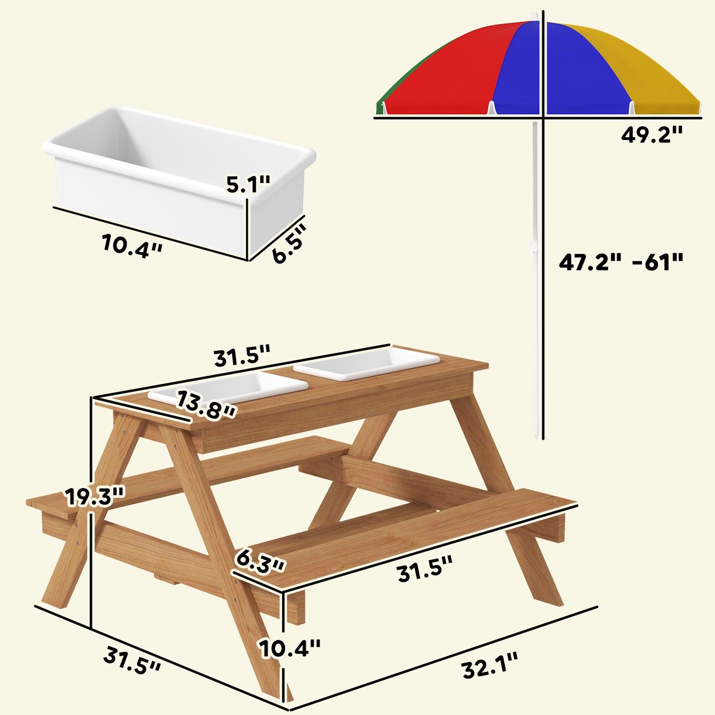 Kids Picnic Table with Removable Umbrella - Mixed Color