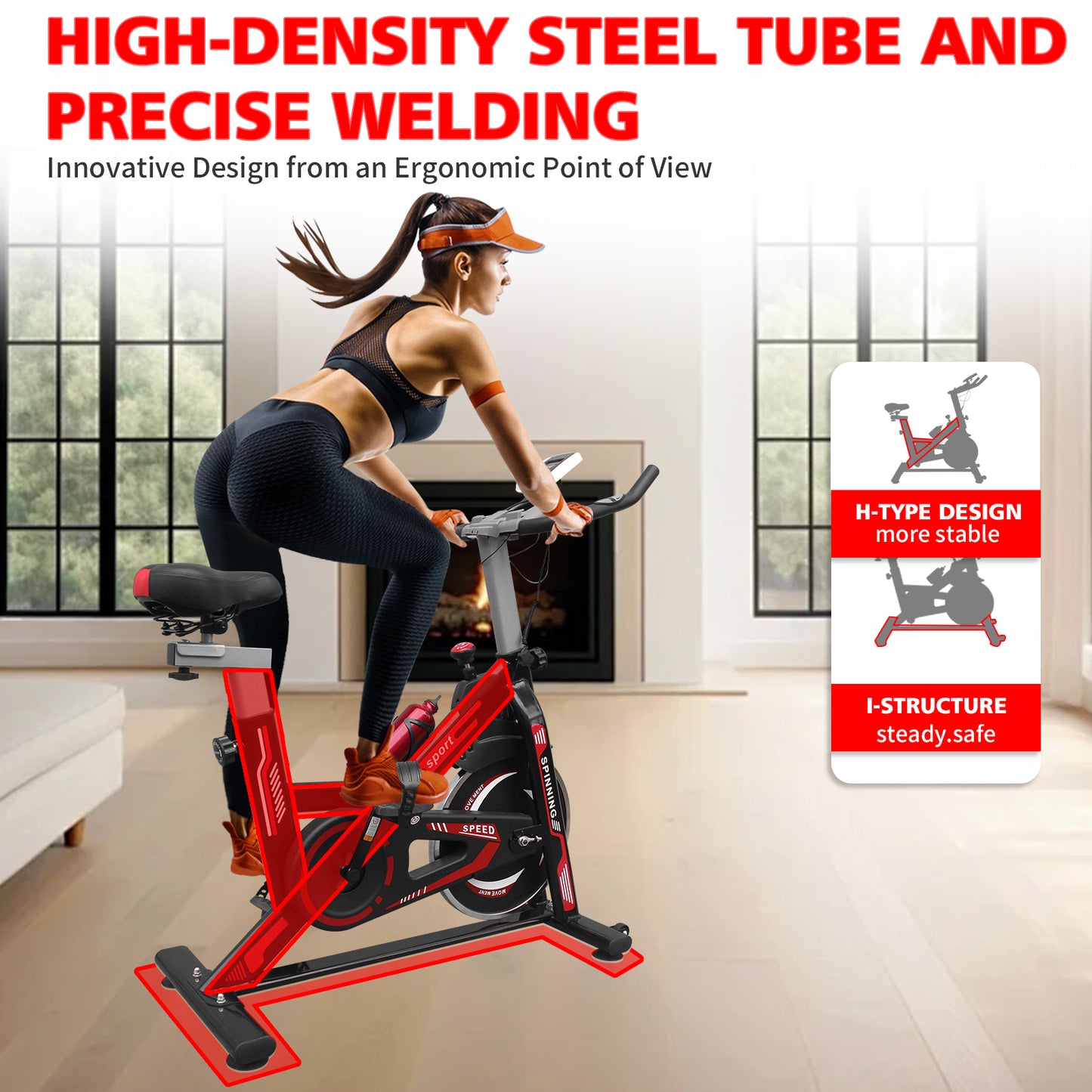 Indoor Exercise Bike with Comfortable Seat - Black+Red