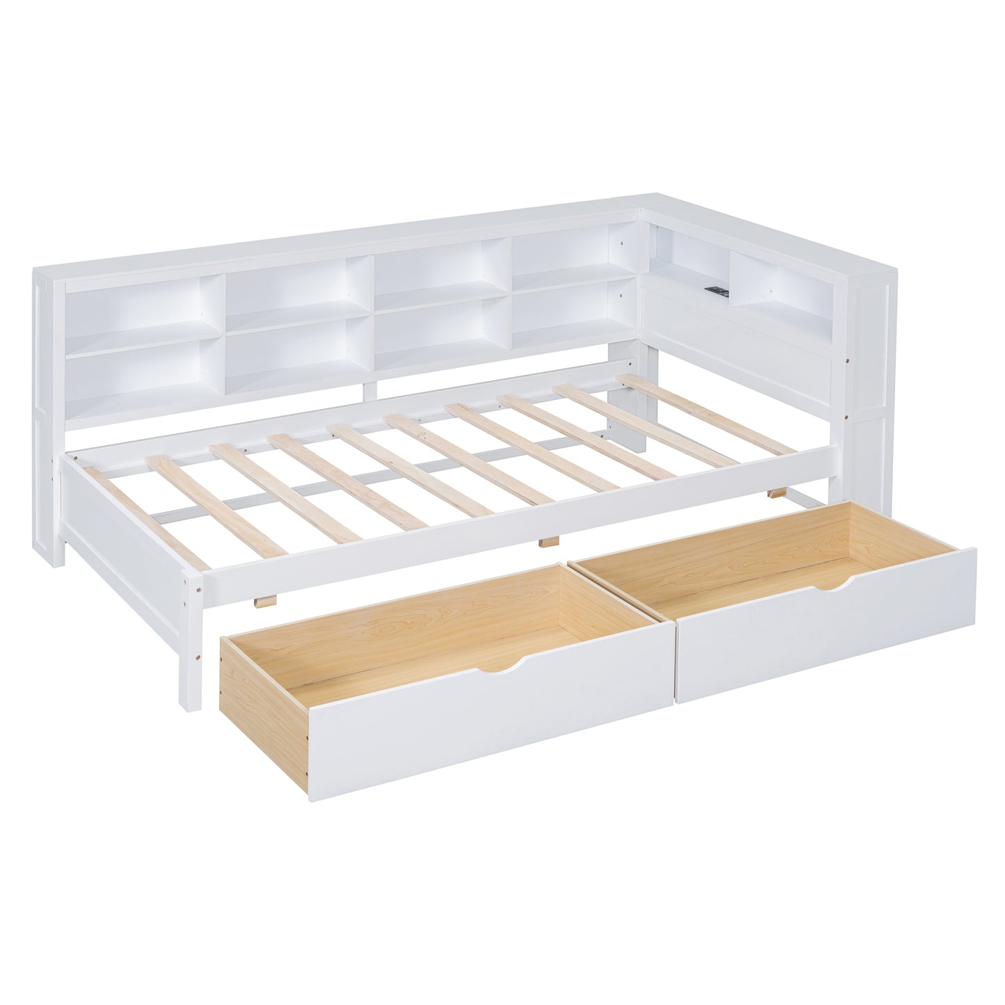 Wooden Twin Size Daybed with Storage Drawers & USB Ports - White