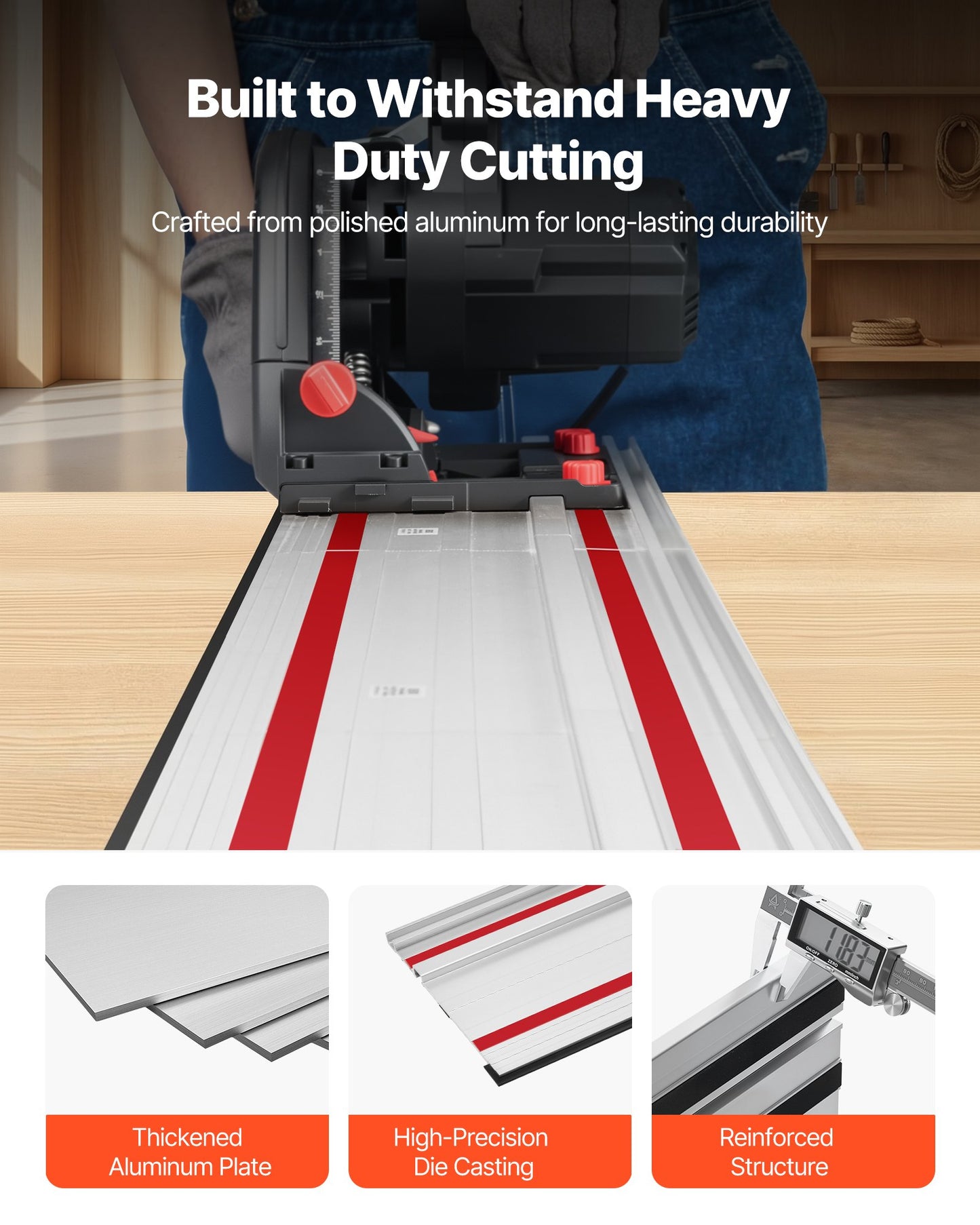 55-Inch Track Saw Guide Rail Kit for Woodworking - Aluminum, Compatible with Major Brands