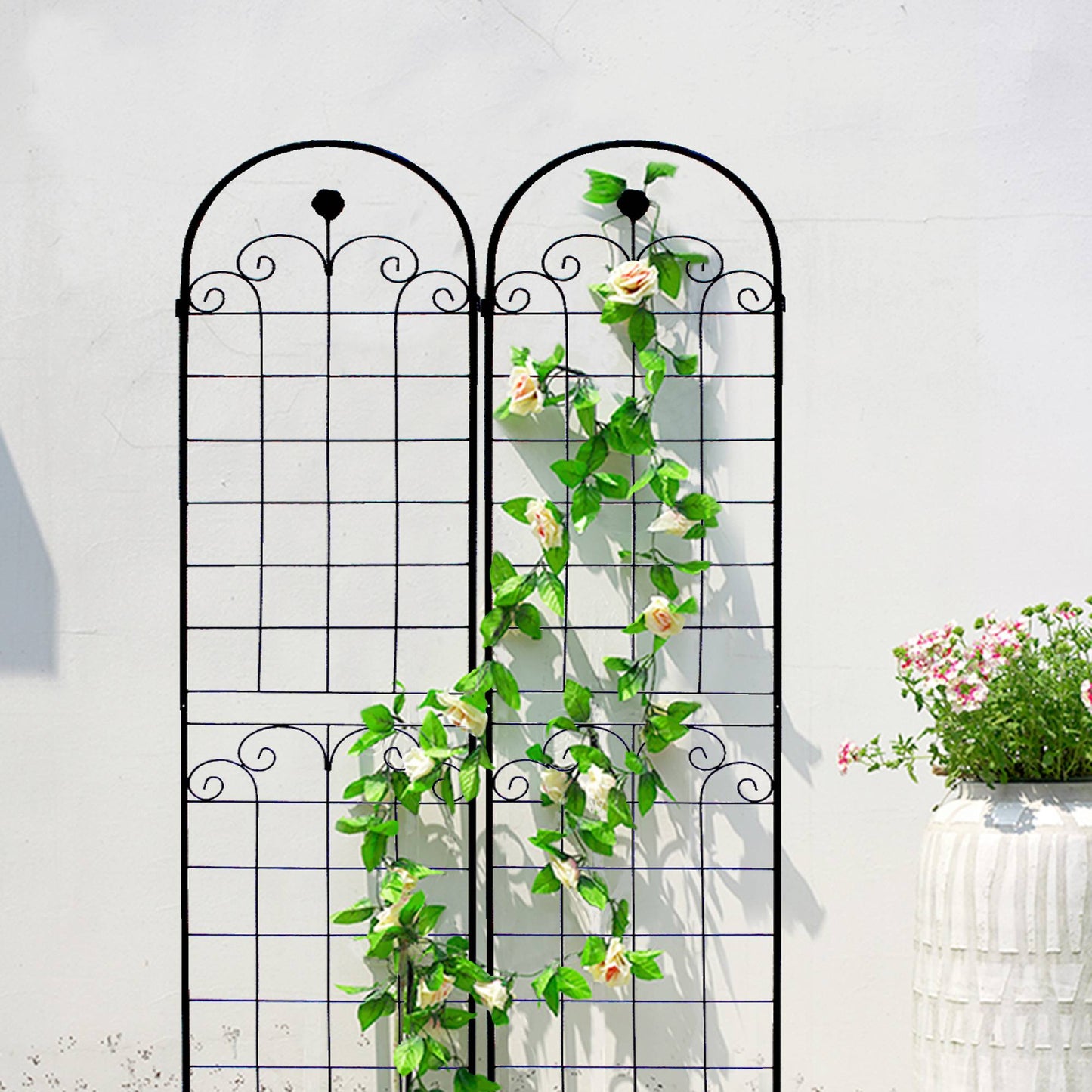 Metal Garden Trellis Pack for Climbing Plants Outdoor Support Black 4 Pack
