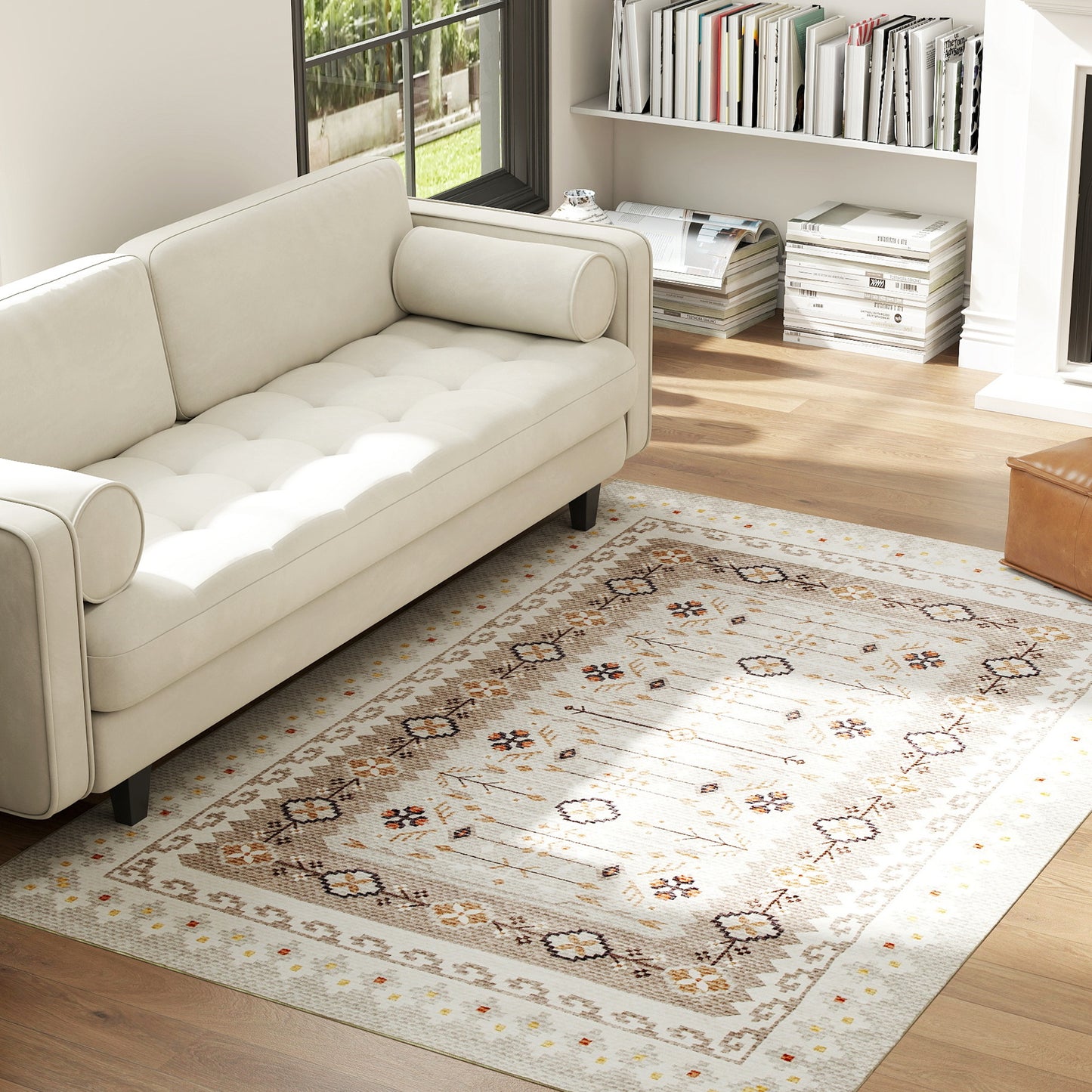 Non-Slip Machine Washable Area Rug 4x6 - Brown Boho Flannel