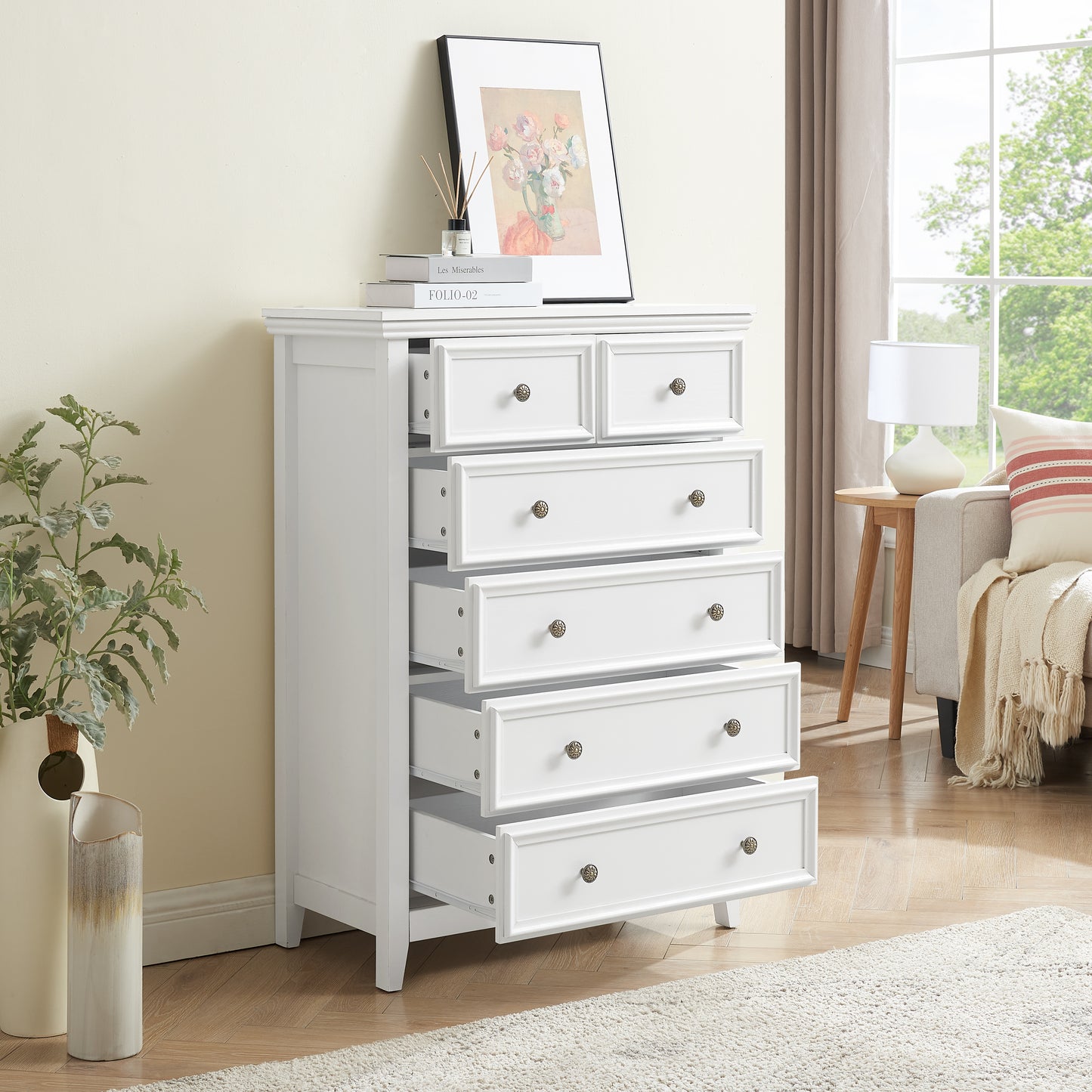 Modern 6-Drawer Dresser - White Chest of Drawers for Storage