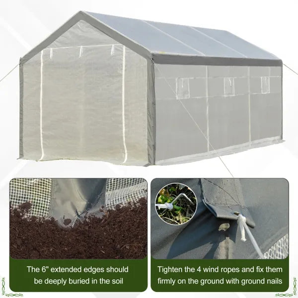20' x 10' x 9' Walk-in Greenhouse with Roll-Up Door & 6 Windows