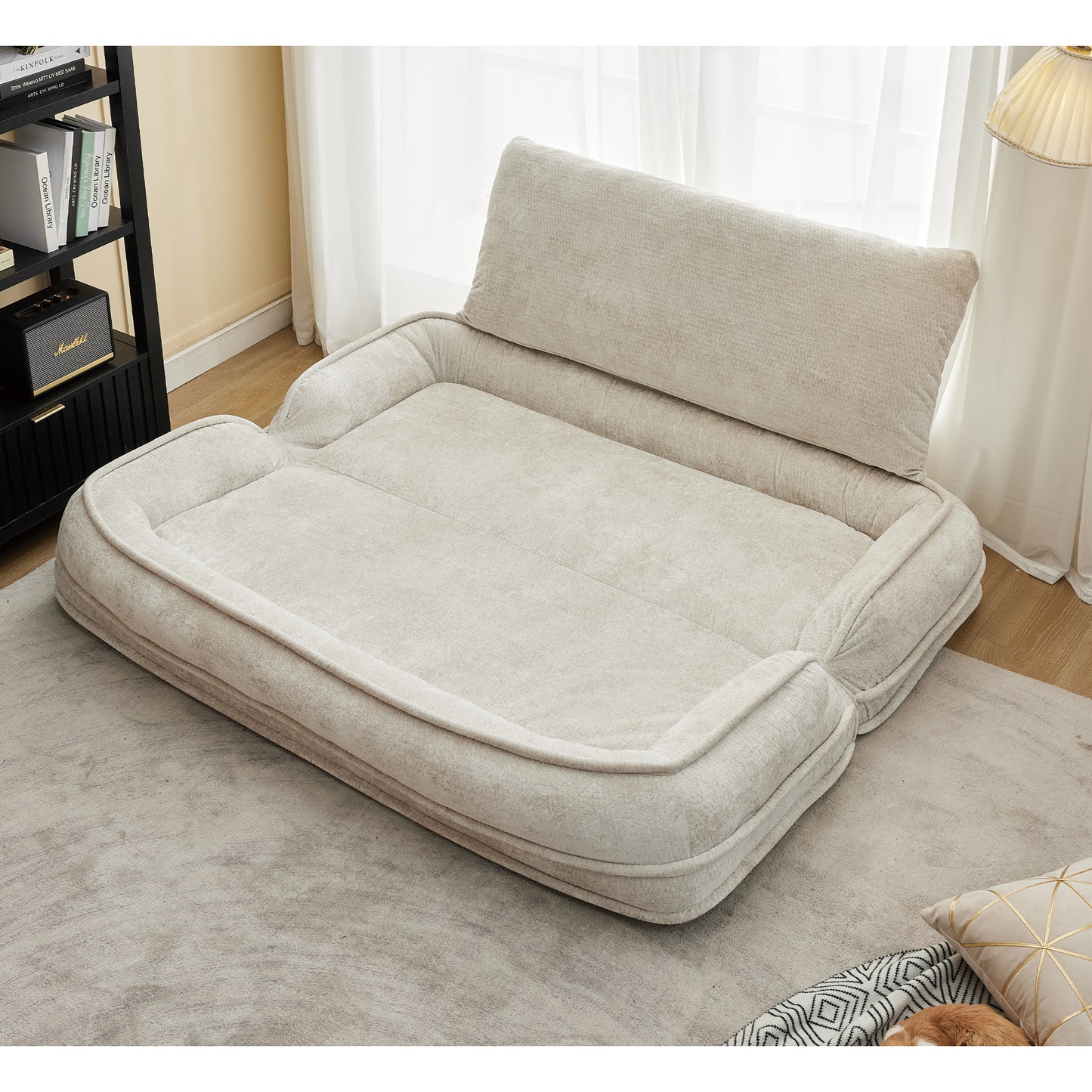 Extra Large Chenille Lazy Sofa Loveseat - Beige 2-in-1 Dog Bed