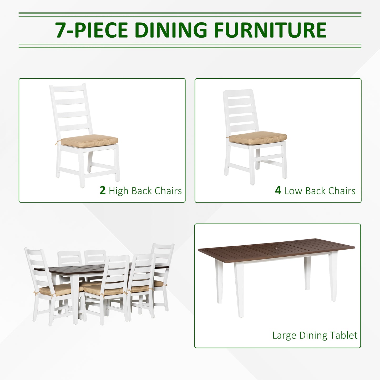 Patio Dining Set for 6 with Cushions & Umbrella Hole - Coffee