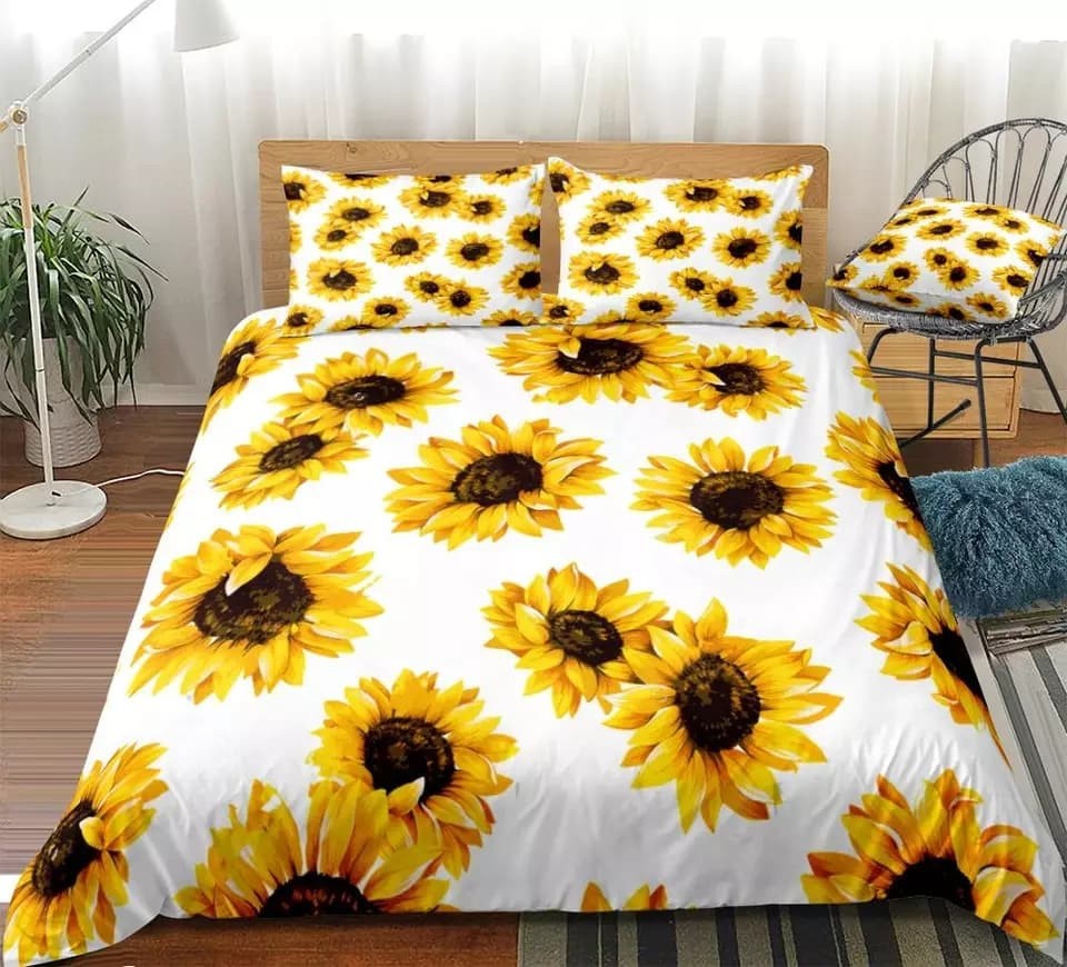 Three-Piece Sunflower Quilt Cover Set - 200x230cm Bedding Home Textile