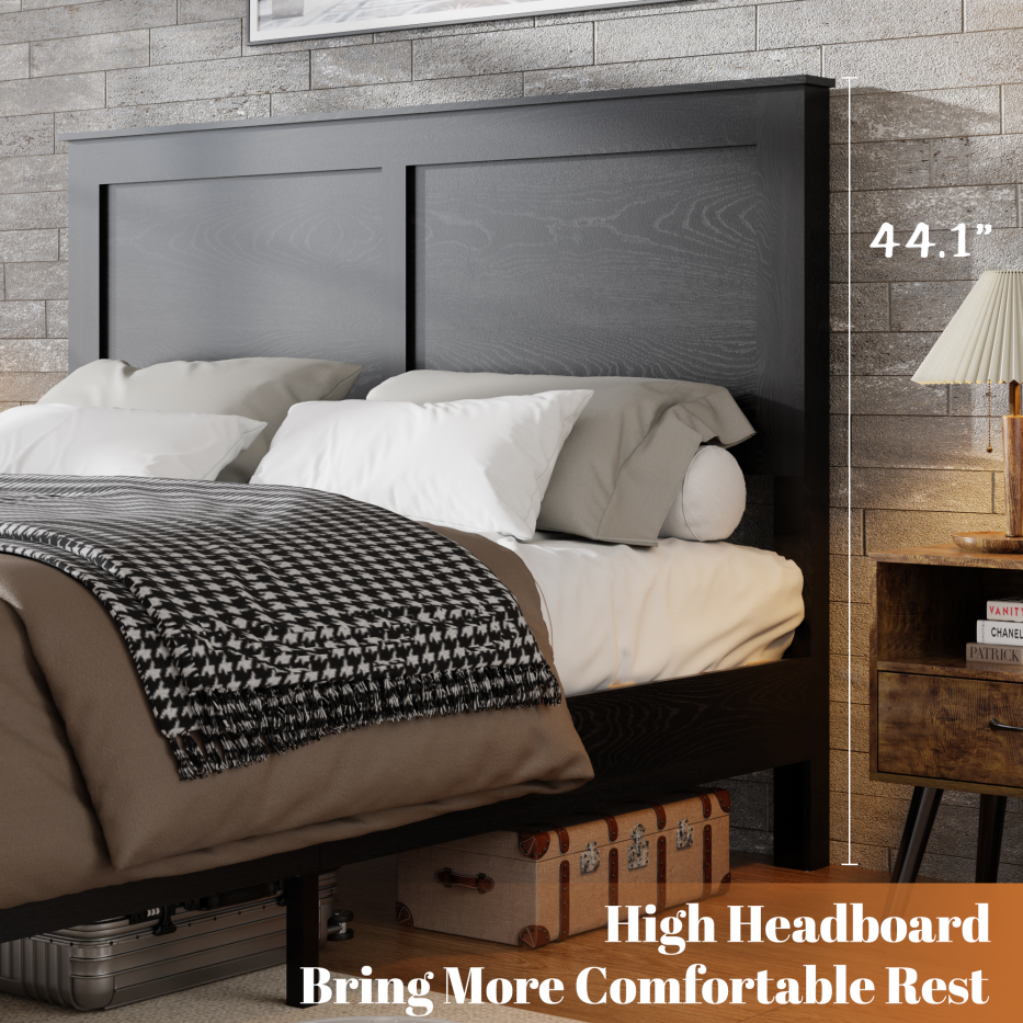 Queen Wood Platform Bed Frame with Underbed Storage - Black