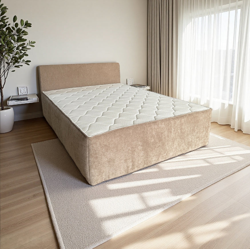 Compressible Chenille Bed - Light Khaki Beige, Space-Saving