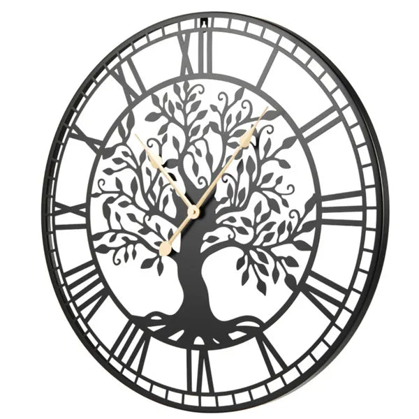 Black Tree of Life Wall Clock - 27" Non-Ticking Quartz Design